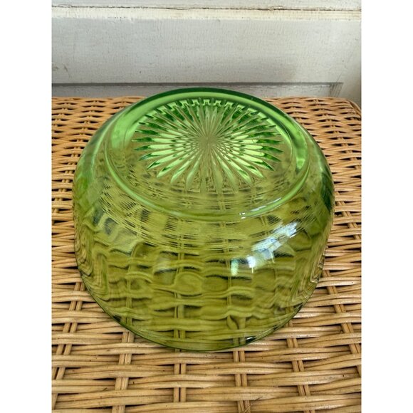 Vintage 30's Hazel Atlas Green Uranium Glass Block Ribbed Serving Bowl - Picture 4 of 8
